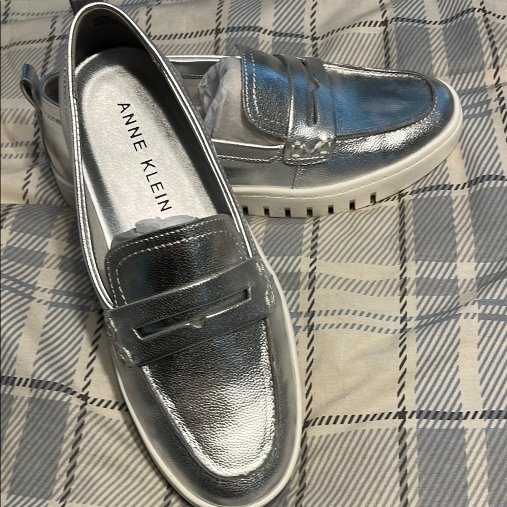 Anne Klein Metallic Silver Loafers